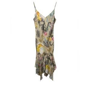 Vintage Y2K Sue Wong 100% Silk Slip Tattoo MIDI Dress Size 14 HTF READ